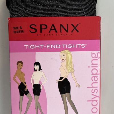 New SPANX Body Shaping Black/Silver Metallic Luxe Tight-End Tights Size A