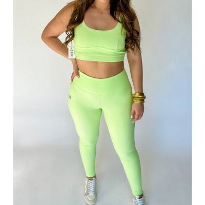 Cream Yoga Nancy Full Length Ankle Workout Ribbed Lime Green Leggings Size M