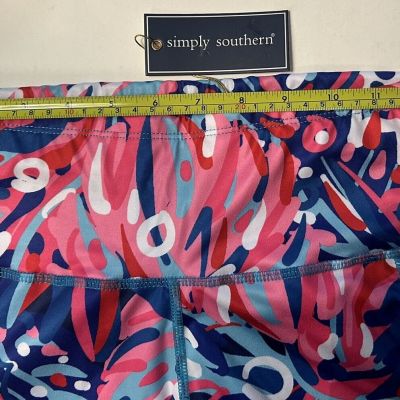 Simply Southern Sport Leggings NEW-Rainforest Pink Blue Print Size LARGE-