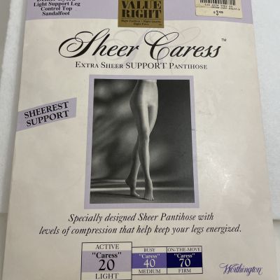 Vtg Worthington Sheer Caress pantyhose Support Size Queen Short Bone White NOS