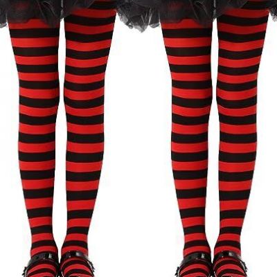 Toddler Striped Tights Semi-Opaque Footed Girls Tights Pack of 2 Age 6-8 Blac...