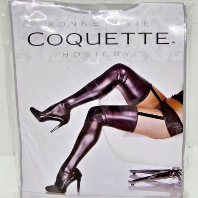 Coquette Hoisery Wet Look Thigh High Black One Size