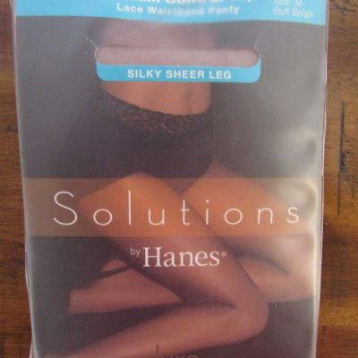 HANES SOLUTIONS BIEGE SILKY SHEER LEG LACE WAISTBAND PANTY PANTYHOSE SIZE M NEW