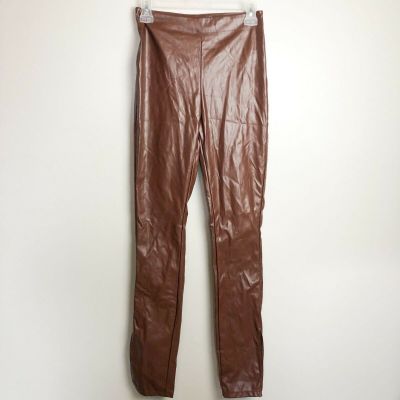 S Betro High Rise Brown Faux Leather Split Hem Leggings Small