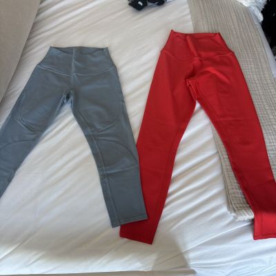 Preowned Alo Yoga Women Red And Slate Leggings Pants Size XS