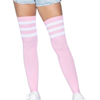 Leg Avenue 3 Stripes Athletic Ribbed Thigh Highs - One Size - Light Pink