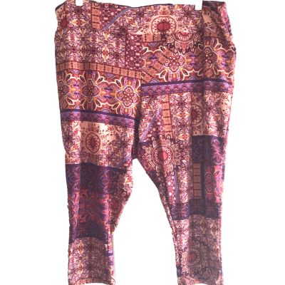 Terra & Sky Woman's Capri Size 3X Purple/Pink  Leggings Elastic Waist