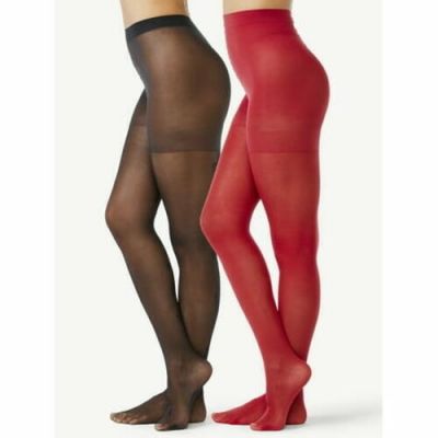 Joyspun Women s Floral and Opaque Sheer Tights  2-Pack  Size Small