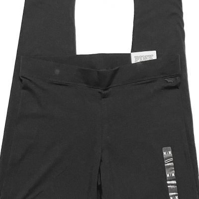 NWT VICTORIA'S SECRET PINK FULL LENGTH BLACK LEGGINGS COTTON/ELASTANE BLEND sz M