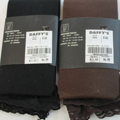 Rampage VTG Daffy's Store Footless Tights two pairs Brown &  Black Size s/m Lace