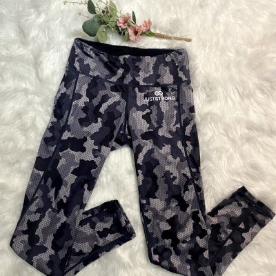 Just Strong Women's Black/Gray Camo Yoga Pants Ankle Leggings Size Small