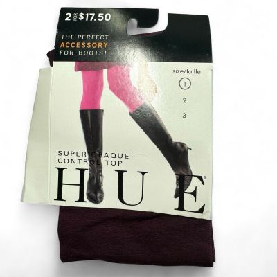 HUE Super Opaque Control Top Tights Womens Size 1 Port Red 1 Pair New