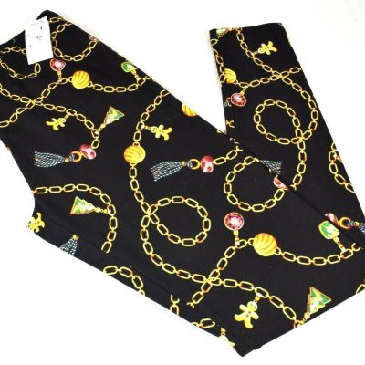 NEW Holiday Black Leggings Chains w/Gingerbread, Tree, Ornaments, Gifts Size 3-5