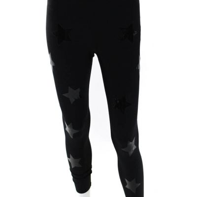 Ultracor Womens Stretch Star Print High-Rise Activewear Leggings Black Size L