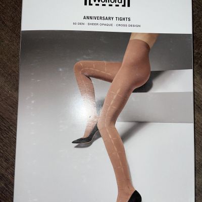 Wolford Anniversary Tights Black NIB Large 50 den Sheer Opaque Cross Design $70