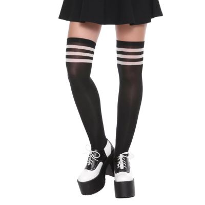 Hot Topic Black Heart Black & White Varsity Stripe Thigh Highs One Size NWT