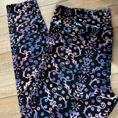 LuLaRoe Halloween Womens Leggings Size TC2 Purple Skulls Paisley Plus 18+