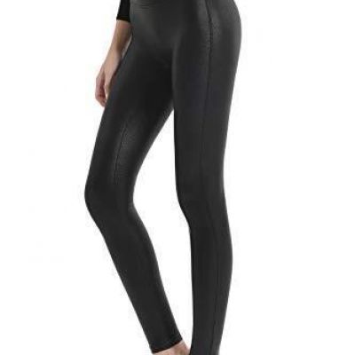 Retro Gong Black Womens Faux Leather Leggings Stretch High Waisted Pleather