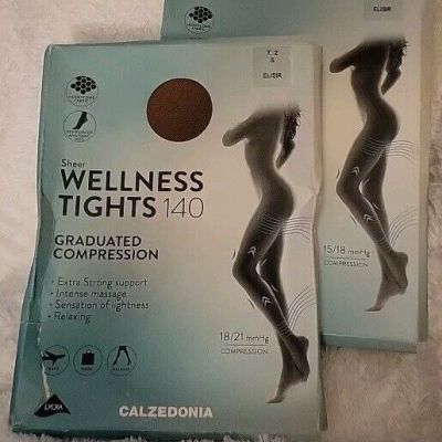 2 Pair CALZEDONIA 140 Elisir Sheer Wellness Tights Graduated Compression.SizeT2S