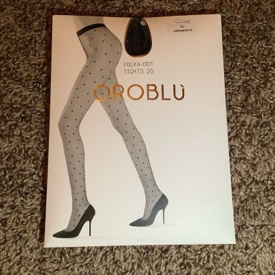 Oroblu Cloe polka-dot sheer to waist tights, 20 denier, color blue/white, sz: XL