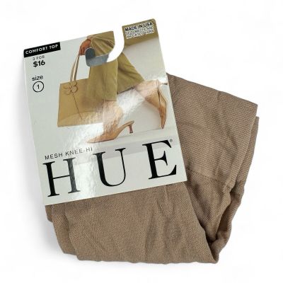 HUE Mesh Knee High Womens Size 1 Natural Beige 1 Pair Banded Top New