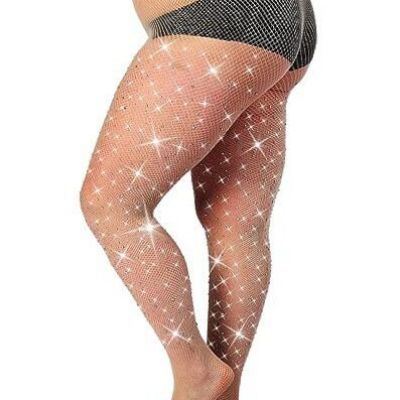 Powerhouse Sturdy Radiant Rhinestone Fishnet Stockings, XX-Large-5X-Large Nude