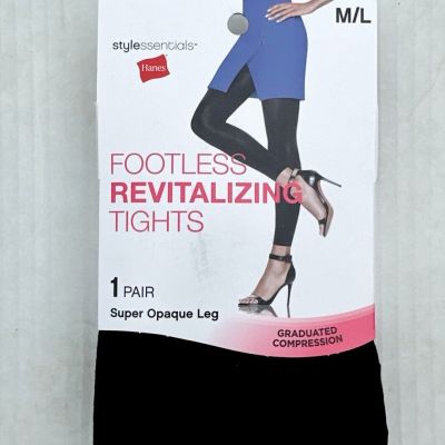 Hanes Style Essentials Black Footless Revitalizing Opaque Tights Size M/L New