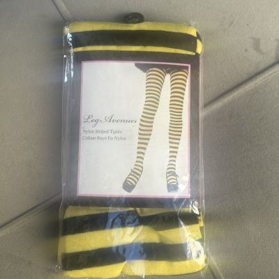 New Leg Avenue Opaque Striped Tights One Size 90-160lbs Black Yellow