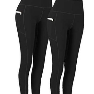 2 Pack High Waist Yoga Pants, Pocket Yoga Pants Tummy X-Small Black & Black