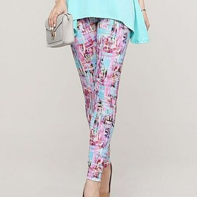 Pink & Aqua Abstract Splatter Leggings