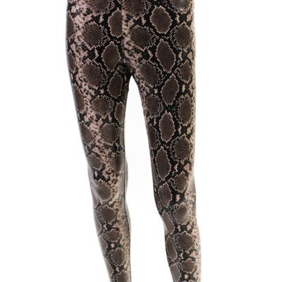 Commando Womens Faux Leather Animal Print Elastic Fashion Leggings Brown Size S