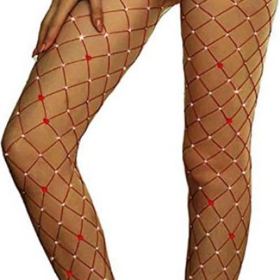 Masiter Rhinestone Mesh Fishnet Tights Stockings - Red, New