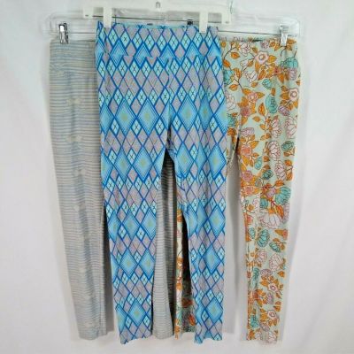 Lot of 3 LuLaRoe OS Leggings Geometric Floral Stripes Blue