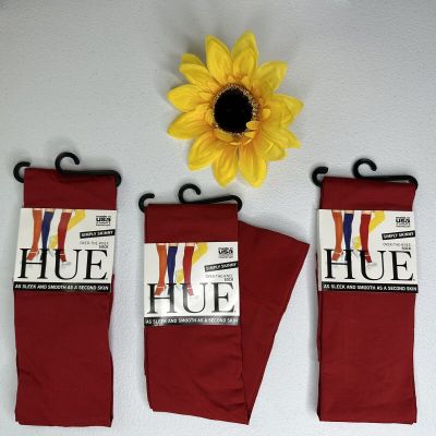HUE Womens Deep Red Knee Highs One Size Simply Skinny 3 Pairs New