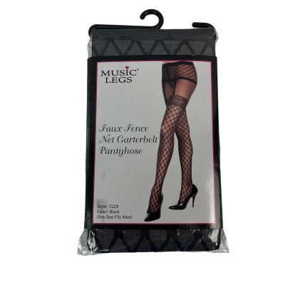 MUSIC LEGS Faux Fence Net Garterbelt 7729 Pantyhose Black One Size Fits Most NEW