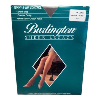 NOS Burlington Sheer Legacy tummy & hip control pantyhose Ex Long Misty Taupe