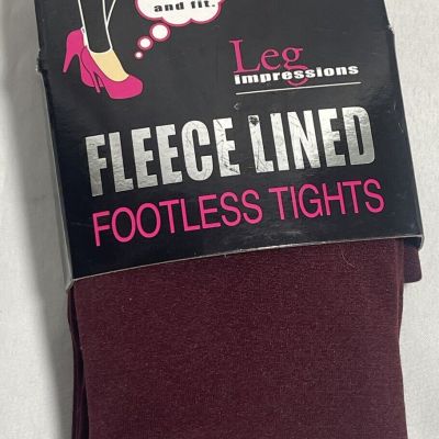 NIP LEG IMPRESSIONS Fleece Lined Footless Tights  Size M/L~Burgundy NEW