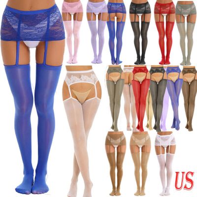 US Womens Lace Skirted Garter Belt Pantyhose Sheer Mini Skirt Hosiery Stockings