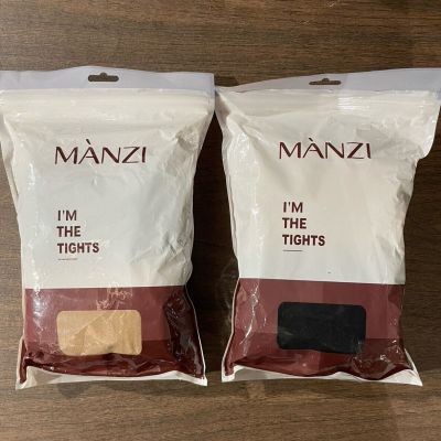 NEW Manzi High Waist Tights (M) Black/Tan Opaque (2 Pairs Each - 4 Pairs Total)