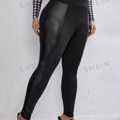 Women's Black SXY Plus Solid PU Leather Leggings Skinny Pants Size 2X
