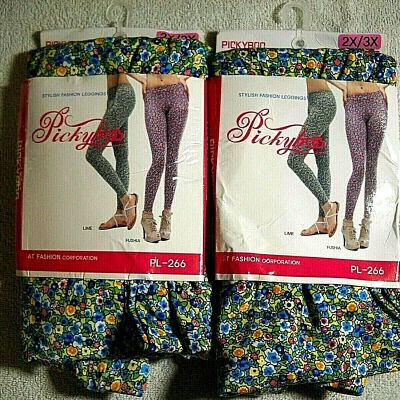 Lot of 2 Womens  Pickyboo Stylish Fashion Leggings 2XL/3XL Lime Damaged Package