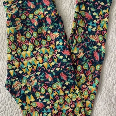 LuLaRoe Leggings OS Yellow Pink Blue Geometric Flowers Floral 2016