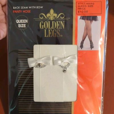 New Sexy Golden LEGS White QUEEN STOCKINGS w/bows PANTYHOSE nylon HOSIERY