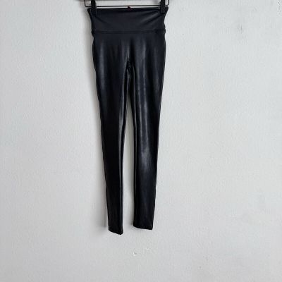 Spanx Leggings Black Shiny Faux Leather High Waist Size XS
