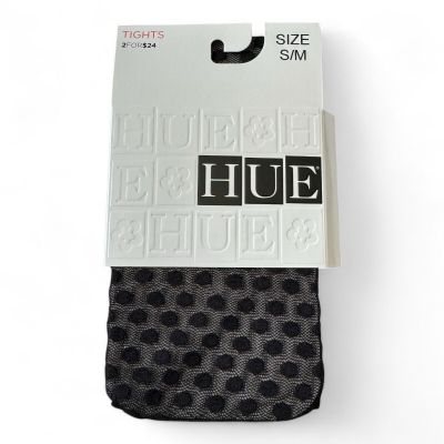 HUE Dotted Mesh Tights with Control Top Black Womens S/M | 1 Pair NEW