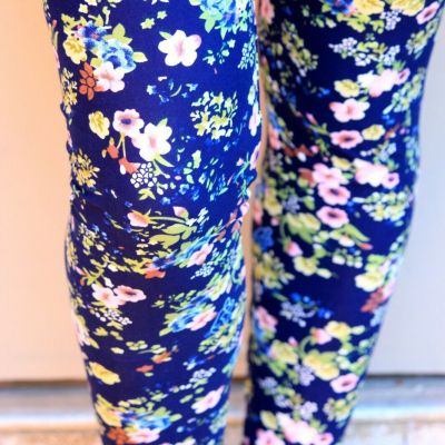 Women's Leggings Super Stretch Navy and Floral Pink White Green Floral Size 2-12