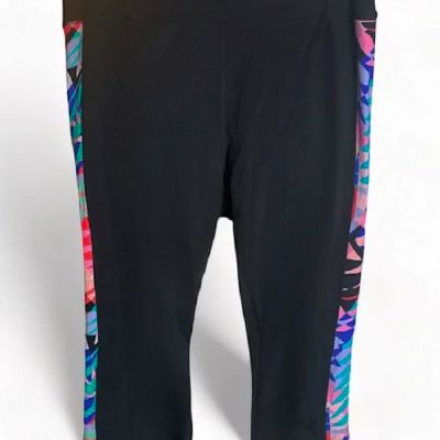 Avenue Leisure Black Capri Leggings Colorful Inset Women's Plus Size 22-24 $49