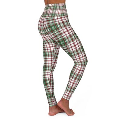 Christmas Plaid Yoga Leggings, Festive Holiday Workout Pants, Red and Green