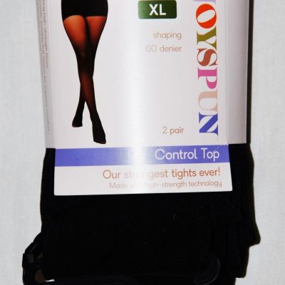 NEW JOYSPUN BLACK SHAPING CONTROL TOP 2 pairs 60 dn TIGHTS size XL