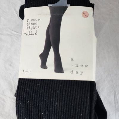 New A New Day Women's Black Fleece Lined Ribbed Tights Size L/XL